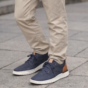 Cole Haan Men’s Sneakers 
Navy Canvas with Leather Heel